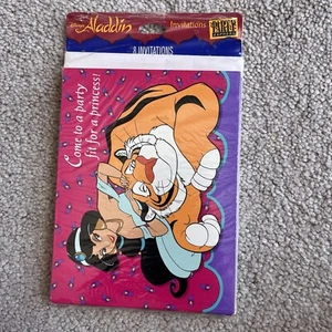 Vintage NOS Hallmark Aladdin Prinzessin Jasmin und Raja Partyeinladungen versiegelt - Bild 1 von 2