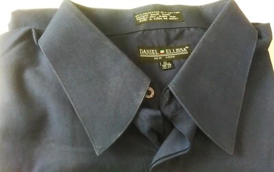 Daniel Ellissa Long Sleeve Button Dress Shirt Mens 19.5 36-37 Navy Blue Dbl Cuff - Image 1 of 4