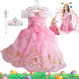 Aurora Fancy Dress Up Girls Princess Party Costume Cosplay Outfit Book Day Gifts - Picture 1 of 16