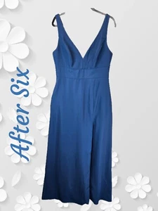 Vestido After Six para mujer talla 14 azul-crepé forrado hasta el muslo abertura formal boda LEER - Imagen 1 de 14