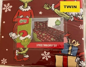 The Grinch Dr. Seuss Christmas 3 Piece Size TWIN SHEETS SET Red Cindy Lou Who - Picture 1 of 3