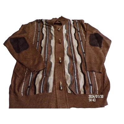 SilverSilk XL Buttoned Brown Beige Black Stripe Sweater Jacket Longsleeve NEW - Imagem 1 de 4