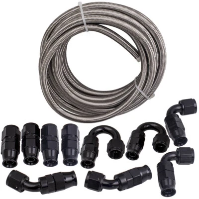 Universal AN8 Stainless steel PTFE Fuel Hose Fuel Line Fitting Kit 20FT/6M - Immagine 1 di 4
