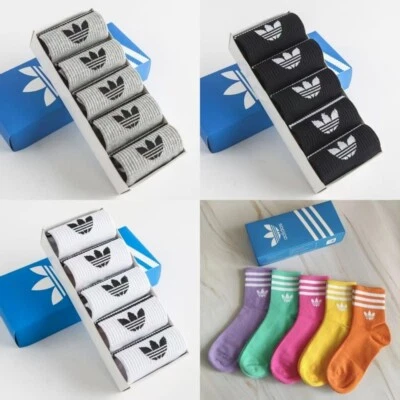 5 Pairs Men Women Sports Socks Cotton Casual Mid-Tube Socks 3Stripes Trefoil yyy - Image 1 of 4