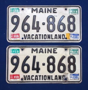 Par de Placas de Colección Años 80 Maine #964-868, Finales '88 - Imagen 1 de 2