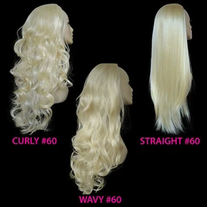 22" Ladies 3/4 WIG Half Fall Clip In Hair Piece Lightest Blonde #60 3 Styles - Picture 1 of 15