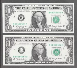 1963A - ( 2 ) $1 CU * Miscut + Fancy Liars Poker * Consecutive Notes - Picture 1 of 6