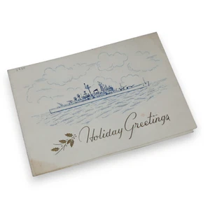 WWII USN Navy USS Boston C.A.G. 1 Christmas Card Holiday Greetings - Picture 1 of 3