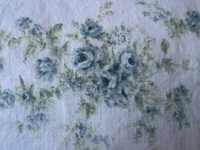 Sábana plana completa de algodón Shabby Chic blanca con flores florales azules verdes Foto 1 de 4