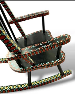 Childs Rocking Chair Hand Painted Designer Scandinavian Inspired Black Wood USA - Picture 1 of 6
