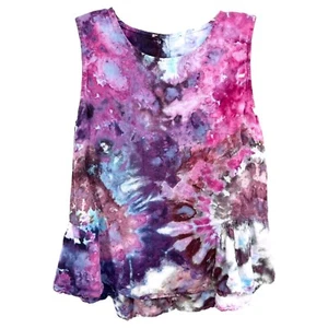 Handmade Linen Tie Dye Tank Top Sleeveless Ruffle Hem Made in Italy Geode 1110 - Picture 1 of 8