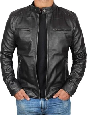 Decrum Mens Leather Jacket - Cafe Racer Style Real Lambskin Leather Jacket Men - Image 1 of 4