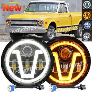 Fit Chevy C10 C20 C30 G10 G20 K10 Halo 7"Round Led Headlight H4-H13 Hi/Lo Bulb - Picture 1 of 16
