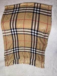 SCIARPA BURBERRY 100% CASHMERE AUTENTICA NERA BEIGE ROSSA LOGO CLASSICO 80”x27” - Foto 1 di 7