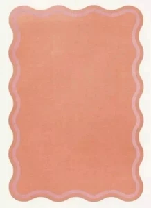 Coral Hand Tufted Area Rug 8x10 Scalloped Edge Modern Wavy Border Soft Carpet - Picture 1 of 4