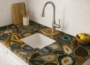 36"x22" Geode Agate Kitchen Top Table Handmade Custom Countertop Backlit Slab - Picture 1 of 8