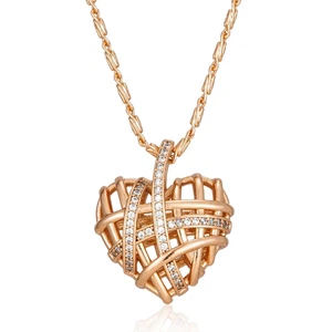 Unique Hollow Heart Pendant Necklace for Women Natural Zircon with 585 Rose Gold - Picture 1 of 13
