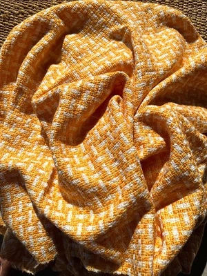 Tweed Wool/ Silk/Cotton Yellow and White french designer fabric 3Yards1/2  $180 - Image 1 of 4