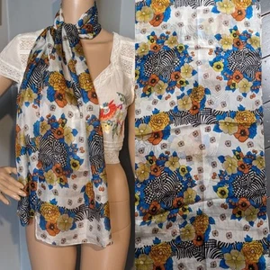 Vintage Silk 60s 70s Floral Daisy Abstract Psych Long Chiffon Scarf Mod 62" - Picture 1 of 5