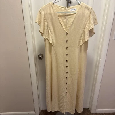 Vestido para mujer Calvin Klein marfil talla 8 botones decoración mangas aleteadas debajo de la rodilla Foto 1 de 4