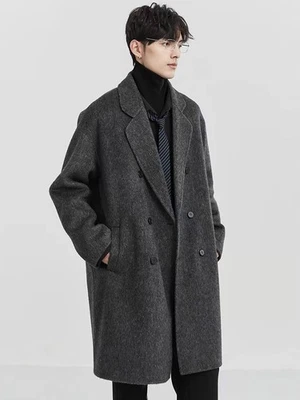 Men's Double-sided Wool Cashmere Jackets Long Camel Fur Thick Wool Trench Coat  - Image 1 of 4