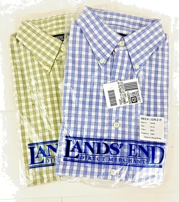Nueva Camisa de Vestir Lands' End Manga Larga A Cuadros Para Hombre 15-34 Regular 100% Algodón Foto 1 de 4