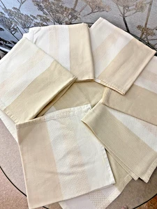 7 servilletas de mesa grandes vintage marfil/blanco algodón a rayas ~15" x 15" de BHS - Imagen 1 de 2