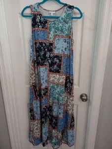 J Jill Tank Dress Women’s Sz Medium Floral Patchwork Boho Maxi Stretchy Pockets - Picture 1 of 14