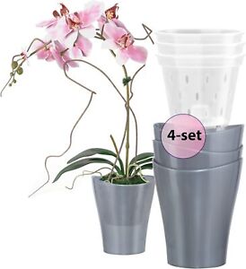 Garten lux Orchideentöpfe 4er-Set mit 4er-Set Orchideen Übertöpfe Drainageloch