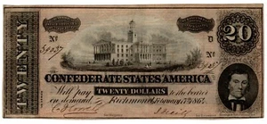 CONFEDERAZIONE STATI D´AMERICA - 20 DOLLARI BANK OF RICHMOND 1867 - Imagen 1 de 2
