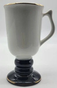 Tazza HALL M/in USA 1272 piedi calice ceramica bianco con piedistallo nero con bordo oro - Foto 1 di 7