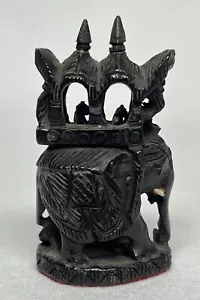 Vintage Thailand Elephant Hand Carved Mini Wood Sculpture - 2.5” Tall - Picture 1 of 8