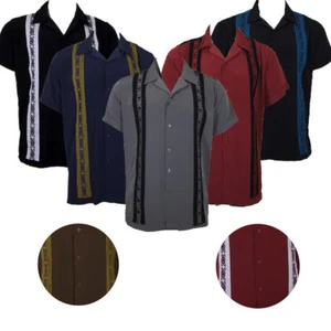 Camicia uomo guayabera a righe ricamate casual abbottonate matrimonio spiaggia Cuba, - Foto 1 di 29