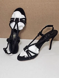 Neu Federica Stella Damenschuhe Größe 9 SCHWARZ Leder-Sandale Pumps Absatz ITALIEN - Bild 1 von 8