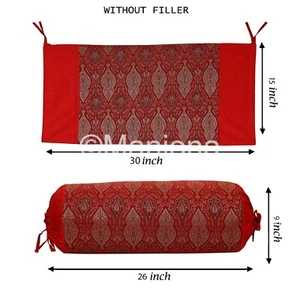 Indian Silk Red Bolster yoga Cover Masand Cushion Cover 2 Pcs set Tubular Throw  - Picture 1 of 6
