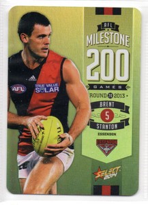 2014 AFL SELECT MILESTONE (200 GAMES) CARD - MG25 Brent STANTON (ESSENDON)