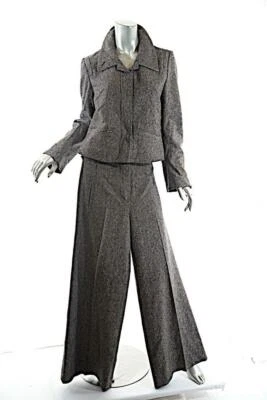 SONIA RYKIEL Black Tan White Tweed Wool Jacket Skirt Pant 3 Piece SUIT  US 8/10 - Image 1 of 4