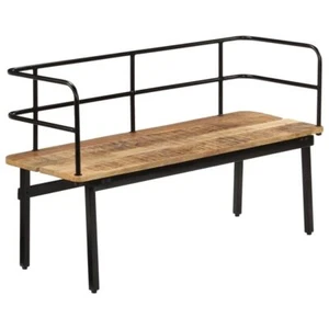 Wooden Indoor Bench Iron Frame Hall Seat With Armrest Industrial Style Furniture - Picture 1 of 11