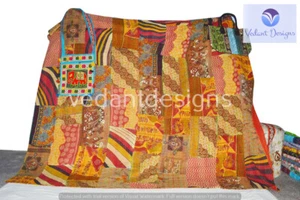 Queen Vintage Patchwork Kantha Quilt Blanket Bedspread Coverlet Bed Runner - Picture 1 of 5
