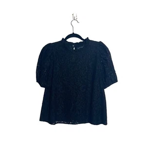 1.State Black Allover Lace Lined High Neck Puff Sleeve Top Medium Women’s - Picture 1 of 10