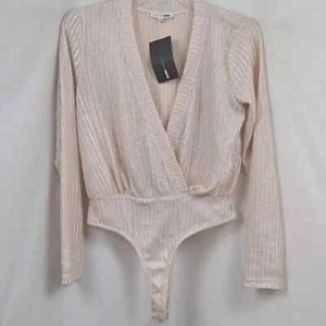 New Fashion Nova Light gold metallic Bodysuit Top blouse, long sleeve Medium - Picture 1 of 7