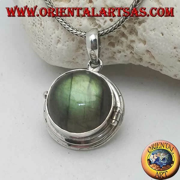 Ciondolo in argento 925‰ a scatola portafoto con labradorite tonda a cabochon - Immagine 1 di 1