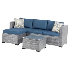 Patio Furniture Sets 3 Pieces Outdoor Sectional Sofa Silver All-Weather - Picture 1 of 7