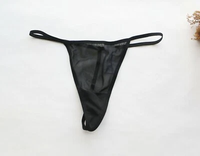 Women Thongs Solid Chiffon Tback Underwear High cut G-string Panties Black S-2XL - image 1 of 4