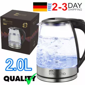 Wasserkocher Glas Glaswasserkocher Edelstahl 1500W Teekocher BPA frei 2.0L DHL - Bild 1 von 15