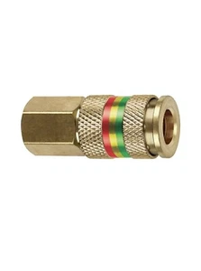 Plews 13-514 1/4" I/M/T/A x 1/4" FNPT 3-Color Flagged Brass Combo Coupler - Picture 1 of 1