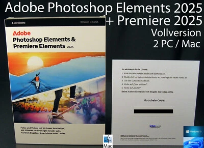 Adobe Photoshop Elements 2025 + Premiere 2025 Vollversion Box Win/Mac OVP NEU - Bild 1 von 4