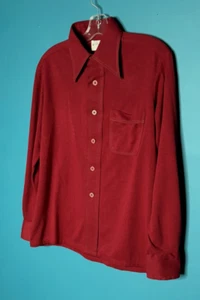 Vtg 60s 70s Donegal Stretch Knit Long Sleeve Deep Red Button Front Shirt Sz M - Picture 1 of 8