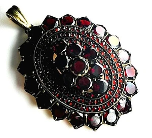 Antique Garnet Pendant XXL Tombak Gold Plated Bohemia 1870 Garnet Pendant - Picture 1 of 4