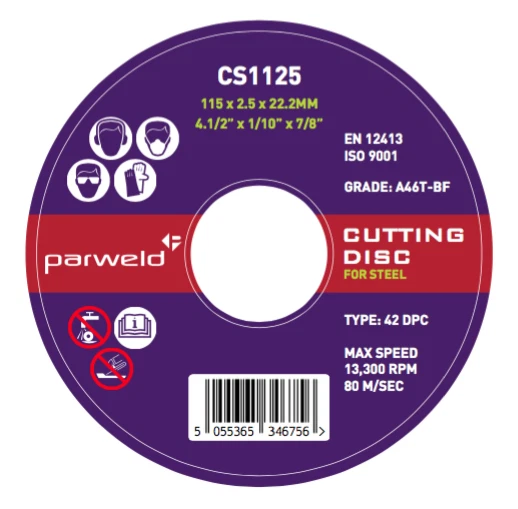(PACK OF 5) Parweld 115 x 2.5mm Steel cutting discs - DPC metal cut off wheels